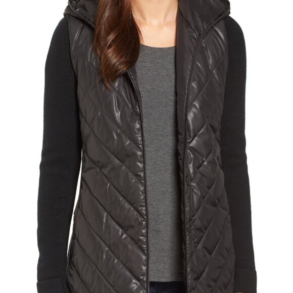 Eileen Fisher Black Hooded Merino Wool with Puffer Jacket, Black, XS - Picture 1 of 10
